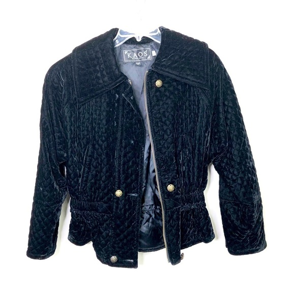 Kaos By Andy John’s black velvet quilted jacket - Picture 1 of 13